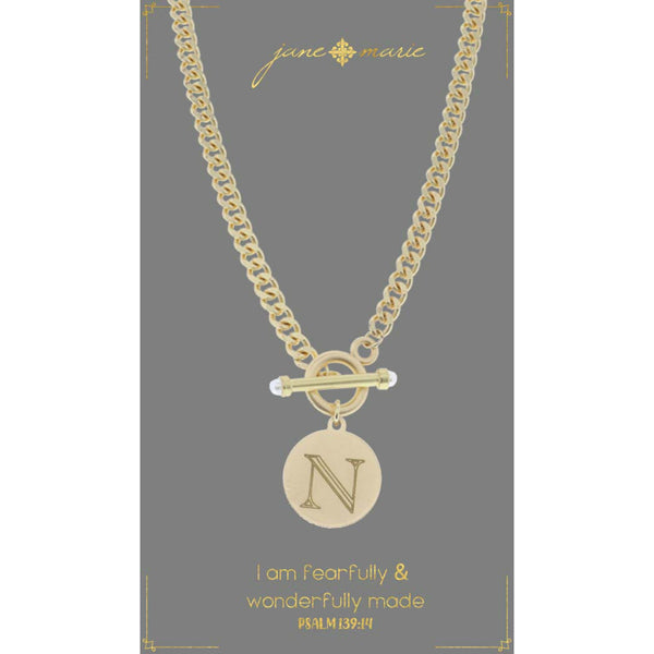 Pearl Toggle Initial Necklace
