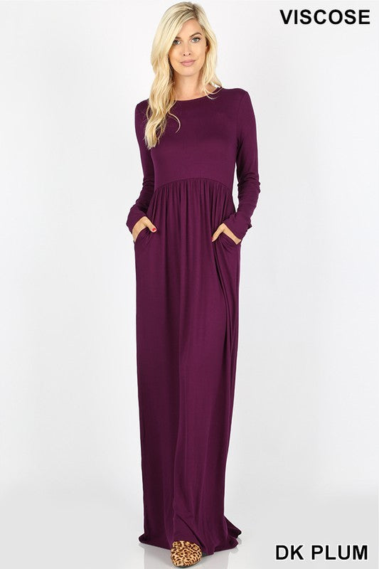 Maxi Dress Solid Pocket Long Sleeve