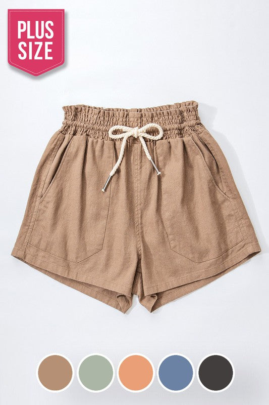 PLUS ROPE DRAWSTRING LINEN SHORTS
