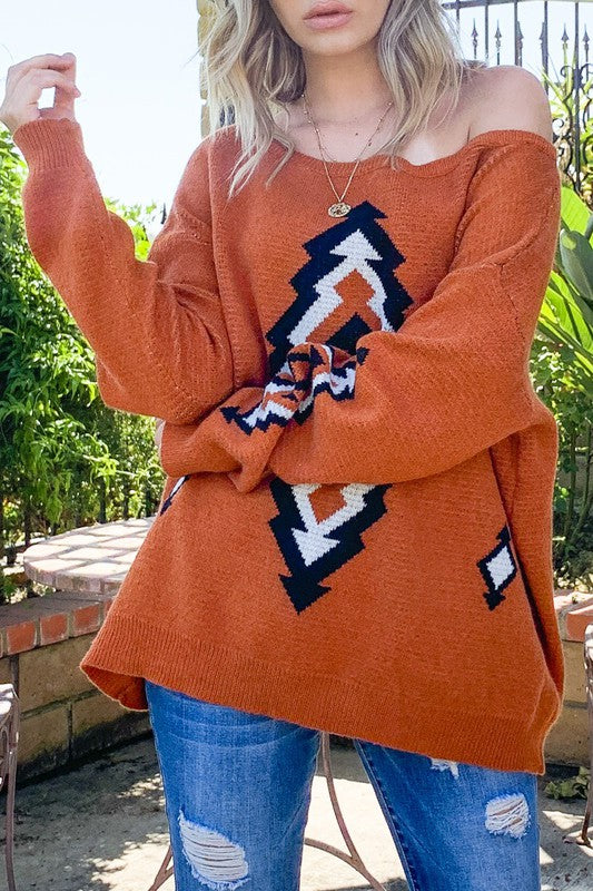 Curvy Aztec Printed Sweater