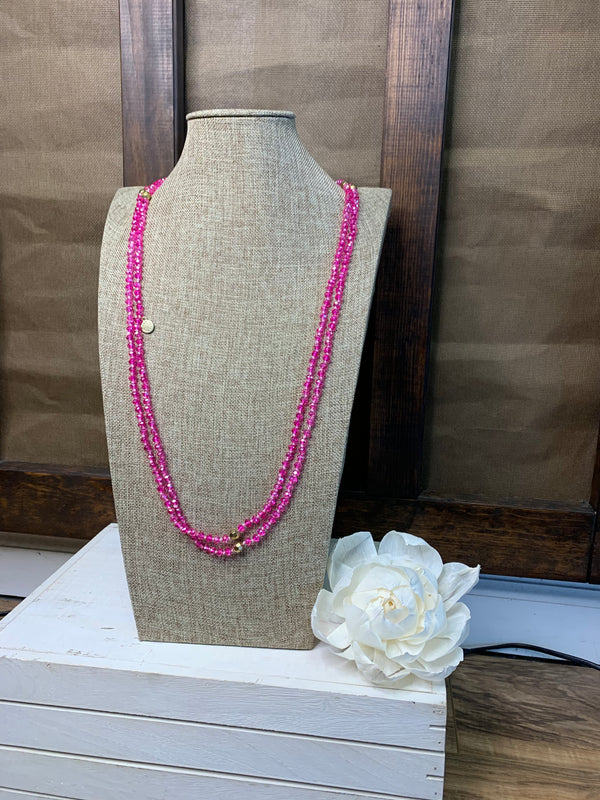 80" Hot Pink Handknotted Wrap Necklace