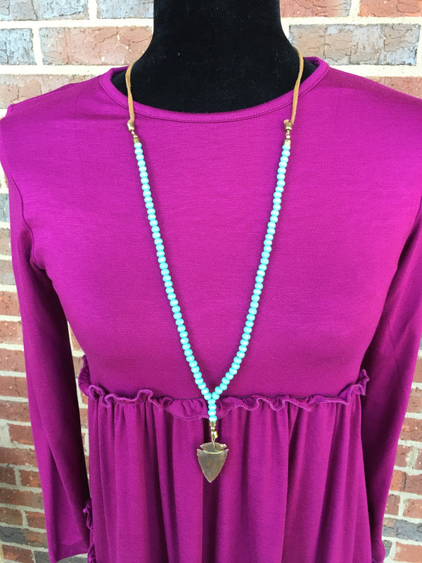 Turquoise Beaded Y Necklace with Arrowhead