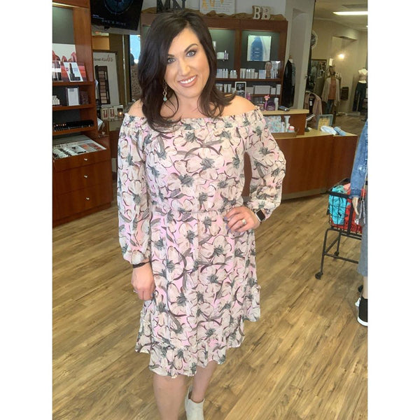 Curvy Off Shoulder Pink Floral Dress
